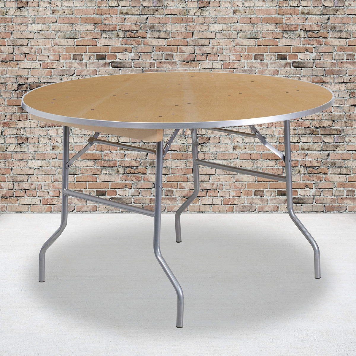Flash Furniture Fielder 4-Foot Round HEAVY DUTY Birchwood Folding Banquet Table with METAL Edges, Natural