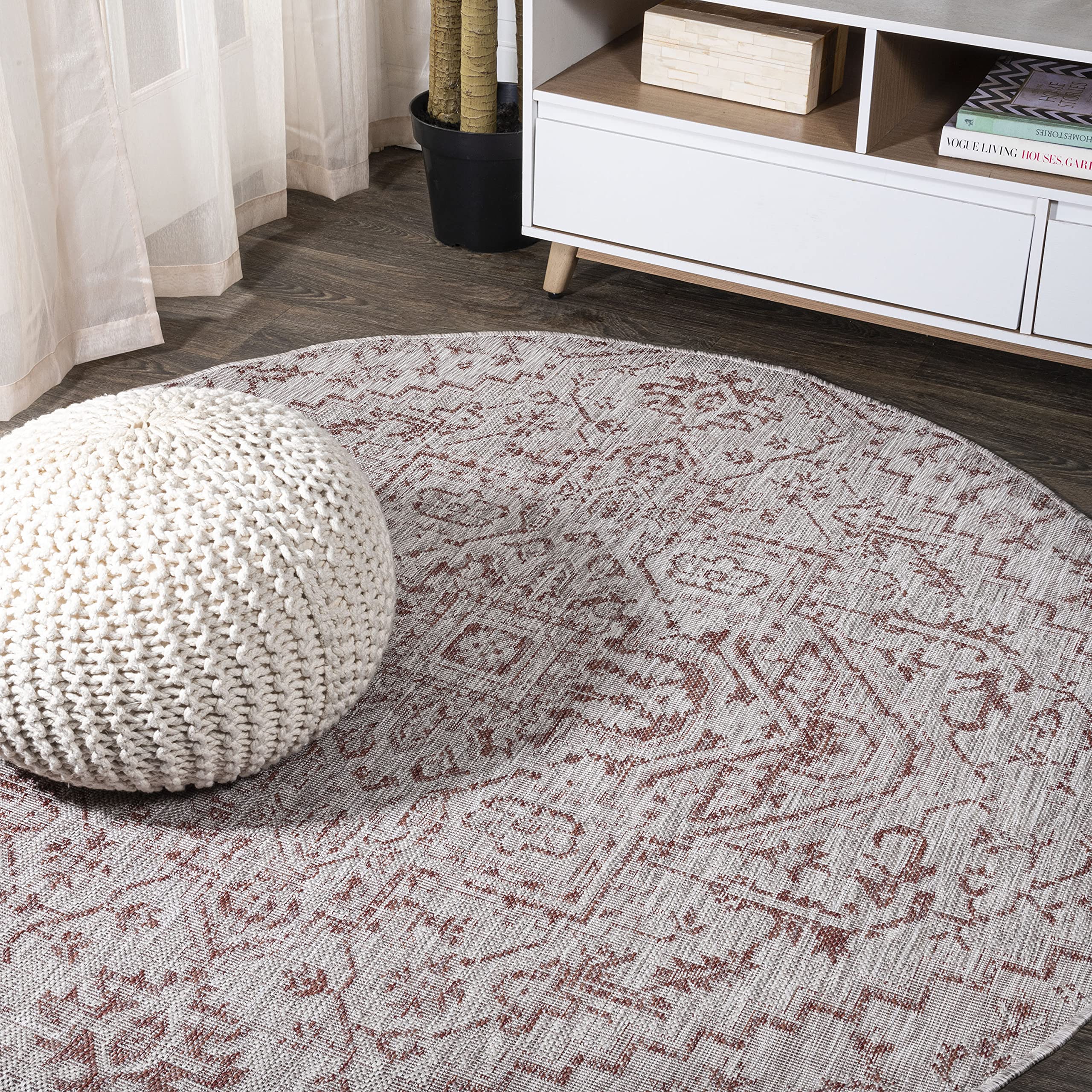 Jonathan Y Smb105A-5R Estrella Bohemian Medallion Textured Weave Indoor Outdoor Area-Rug Coastal Bohemian Rustic Glam Easy-Clean