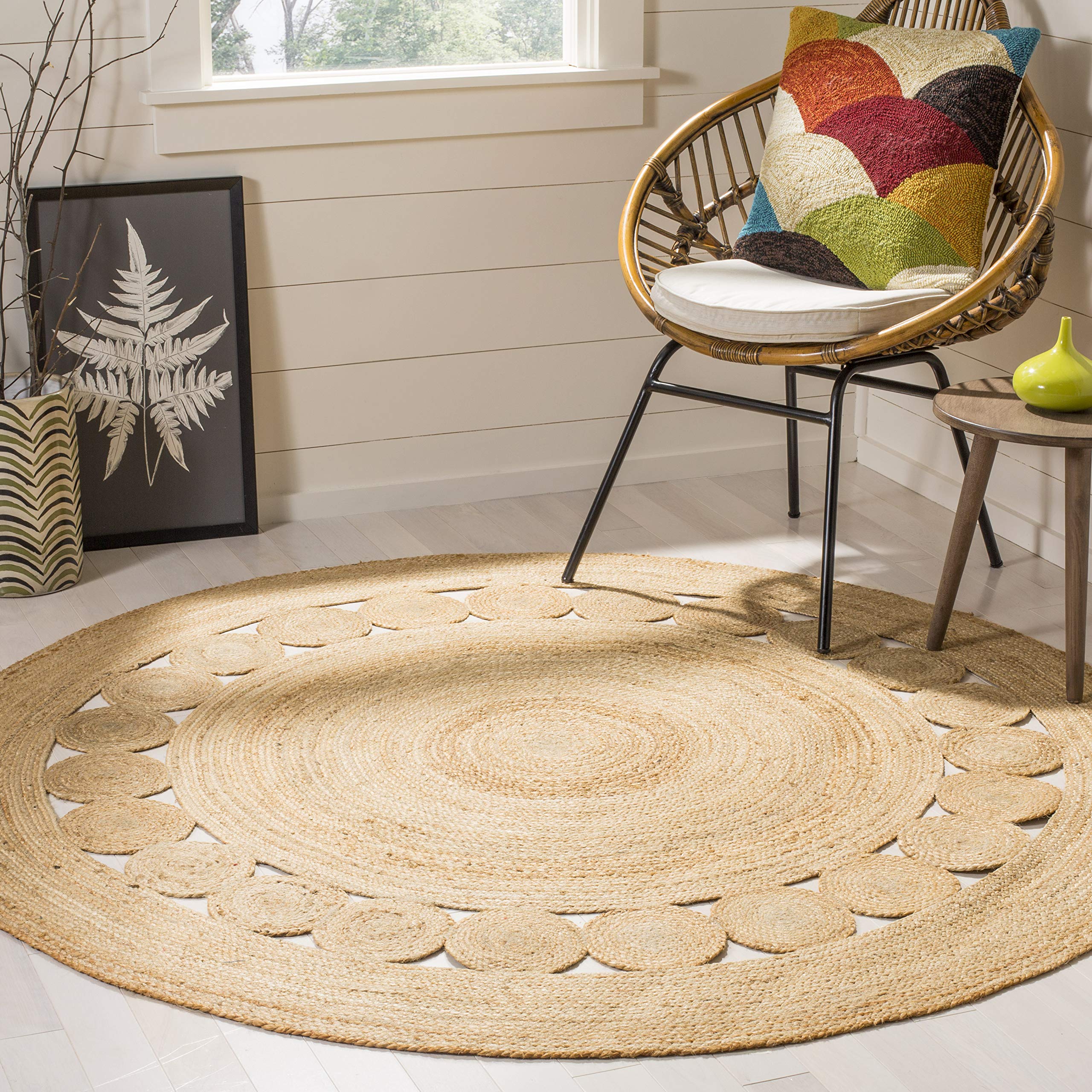 SAFAVIEH Natural Fiber Round Collection 9 Round Natural NF364A Handmade Boho Charm Farmhouse Jute Area Rug