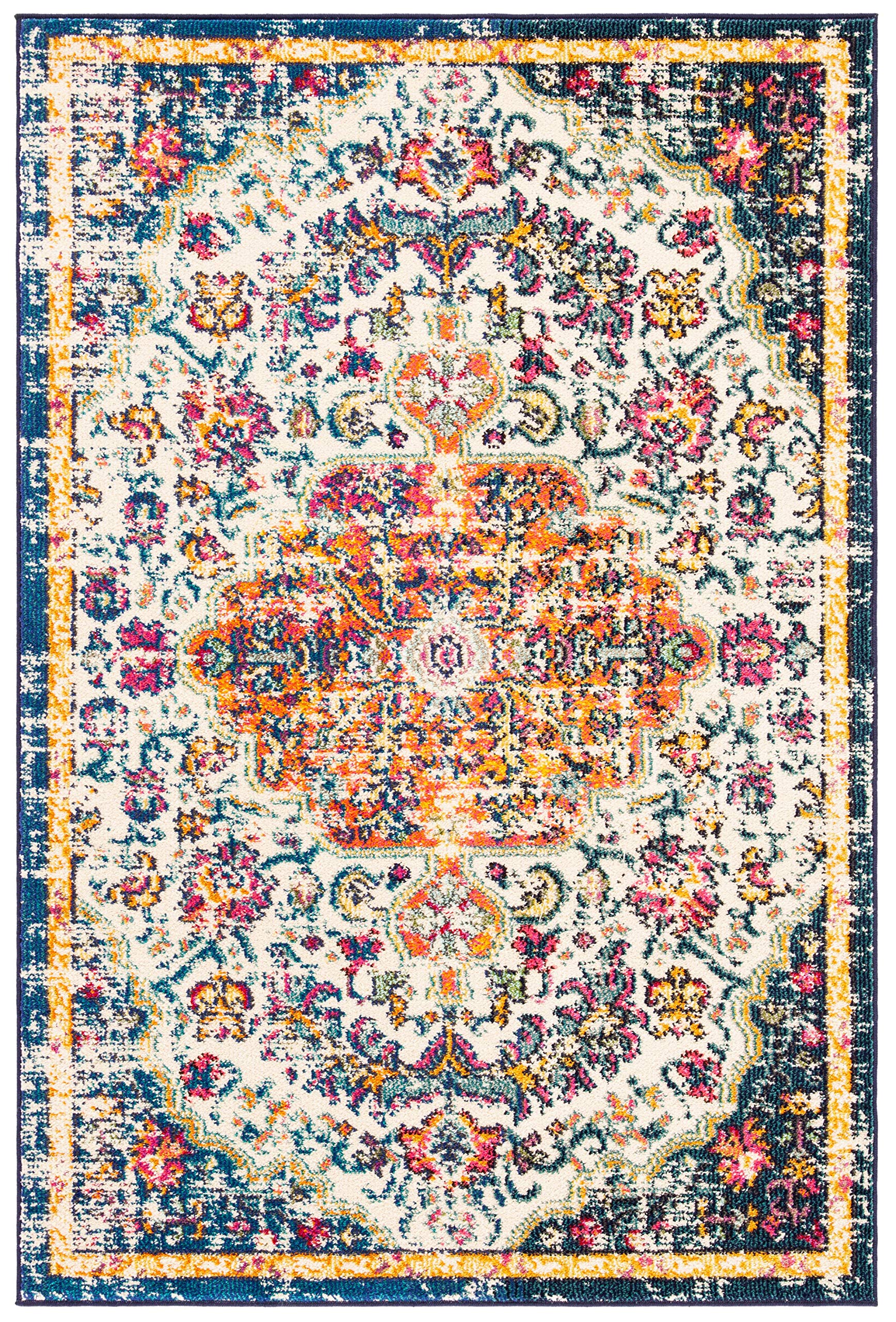 SAFAVIEH Madison Collection Accent Rug - 22 x 4, Ivory & Orange, Medallion Distressed Design, Non-Shedding & Easy Care, Ideal 