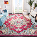 SAFAVIEH Madison Collection Area Rug - 12 x 18, Fuchsia & Blue, Boho Chic Medallion Distressed Design, Non-Shedding & Easy Car