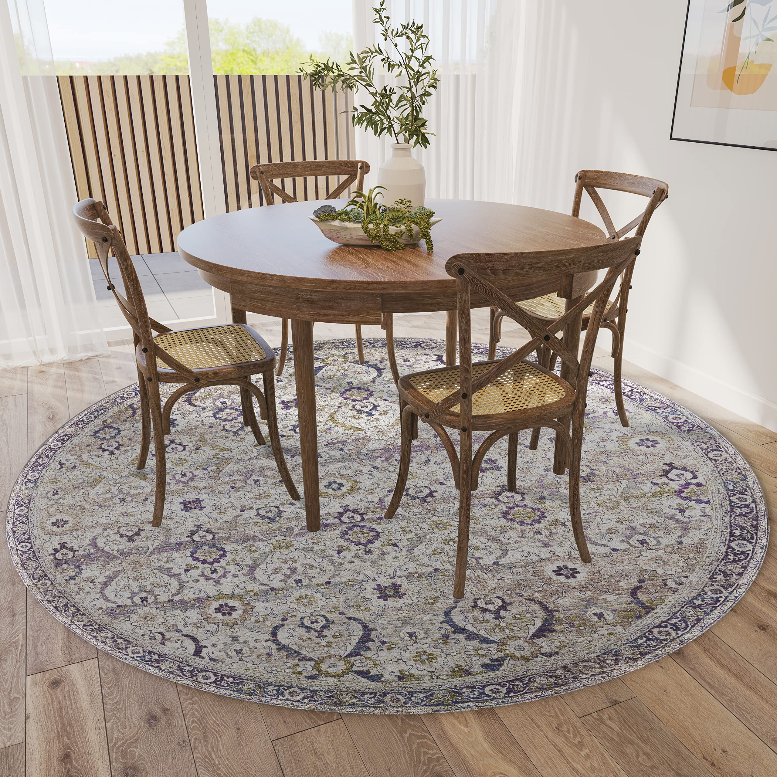 Dalyn Rugs Jericho Jc1 Oyster 4' X 4' Rectangle Soft Round Rug, Easy Clean, Non Shedding, Bedroom, Entry, Living Room, Dining Room, Kitchen Rug