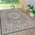 Jonathan Y Smb101D-9 Sinjuri Medallion Textured Weave Indoor Outdoor Area Rug Coastal Bohemian Rustic Glam Easy Cleaning Bedroom Kitchen Backyard Patio Non Shedding, 9 X 12, Gray/Black
