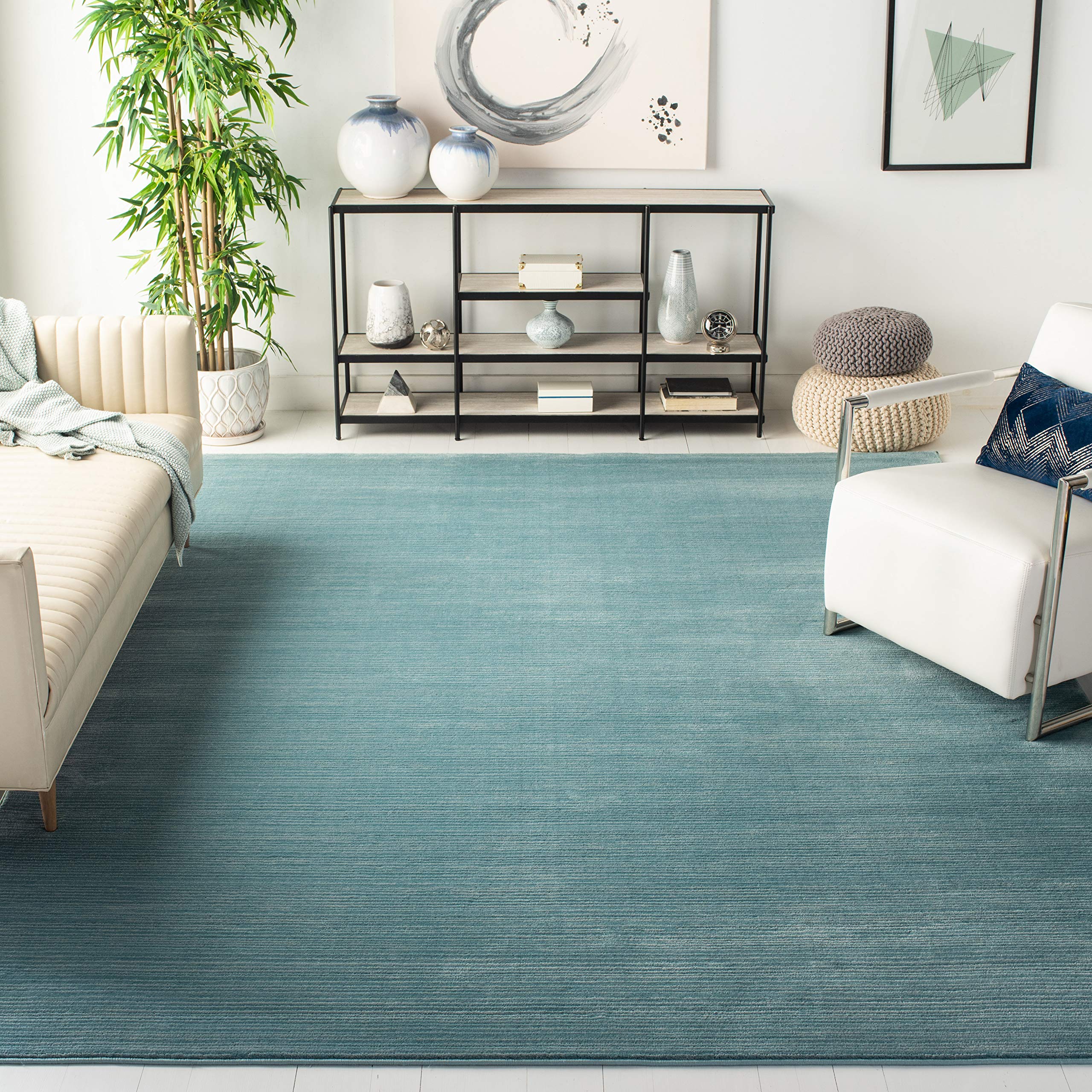 SAFAVIEH Vision Collection 10 Square Aqua VSN606B Modern Ombre Tonal Chic Non-Shedding Living Room Bedroom Area Rug