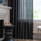 Sutuo Home Boho Curtain For Bedroom, Semi Blackout Linen Farmhouse Shabby Chic Tassels Window Treatment Bohemian Embroidery Drap