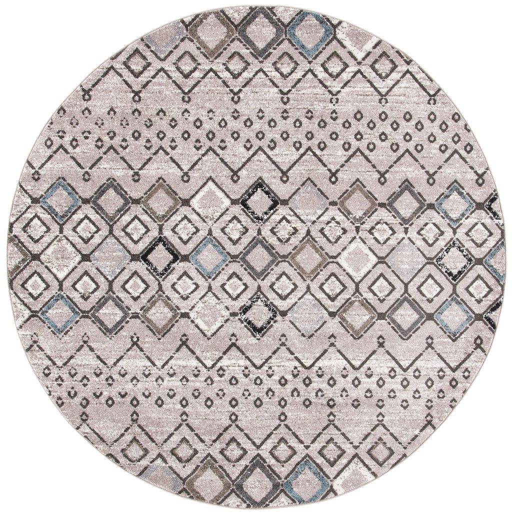 Safavieh Amsterdam Collection Area Rug - 10' Round, Light Grey & Brown, Moroccan Boho Design, Non-Shedding & Easy Care, Ideal Fo