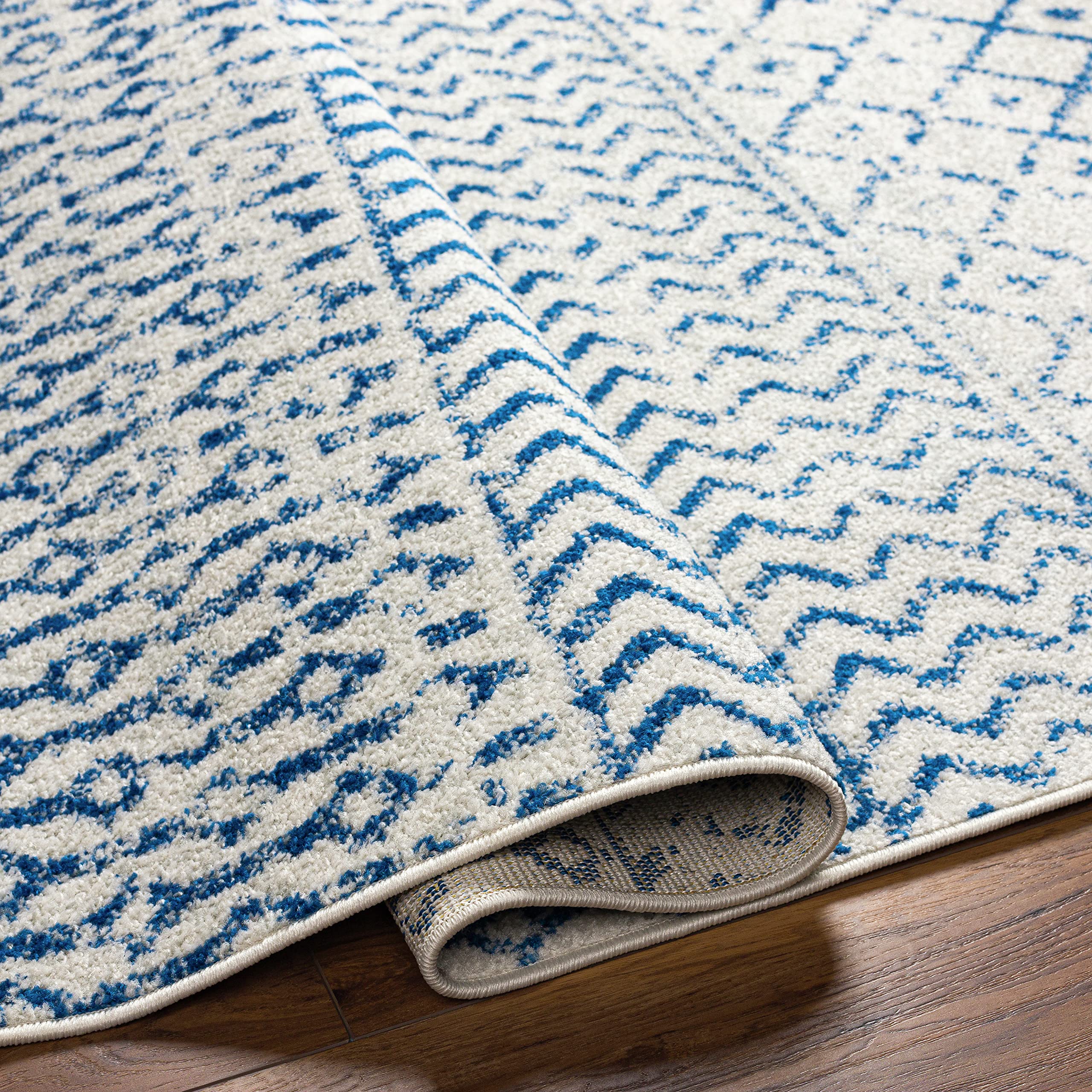 Livabliss Chester Boho Moroccan Area Rug, 12' X 18', Cream/Royal Blue
