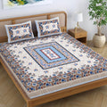 Sheetkart Pure Cotton Jaipuri Floral Printed Double Bedsheet King Size With 2 Pillow Covers  Garden Beige