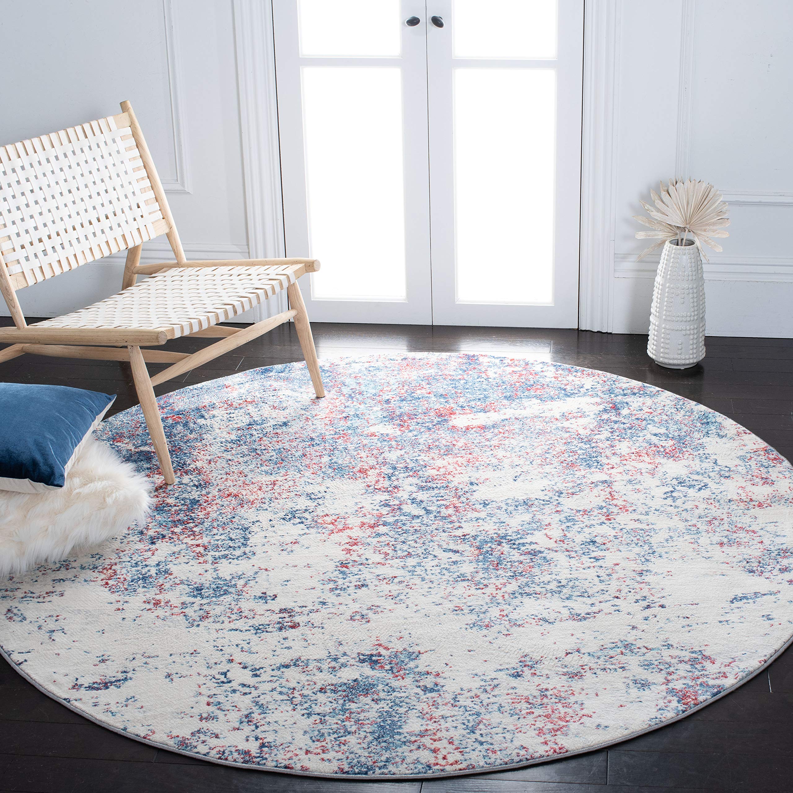 SAFAVIEH Brentwood Collection 9 Round Navy/Red BNT822N Modern Abstract Non-Shedding Living Room Bedroom Area Rug