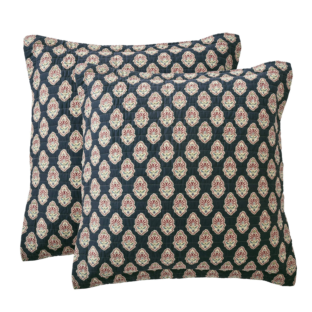 Levtex Home - Moreno - Euro Sham Set Of Two - (26X26In.), No Insert -Damask Pattern - Blue, Red And Gold