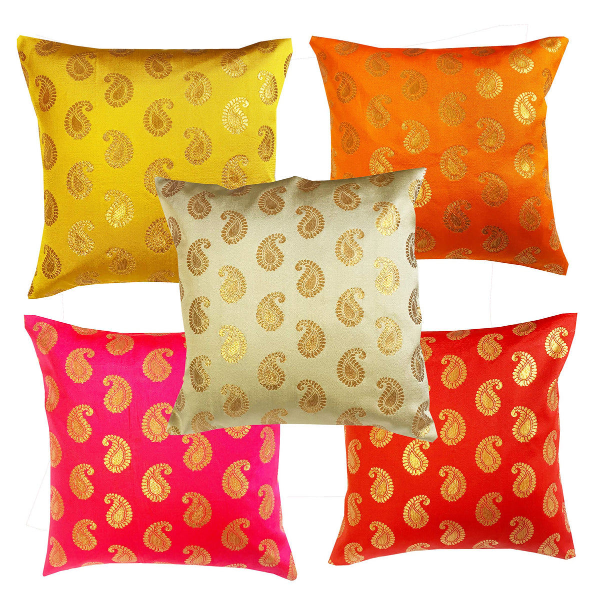 Vireo Pink Parrot Dopian Jacquard Cushion Cover, 12 X12 Inches Set Of 5