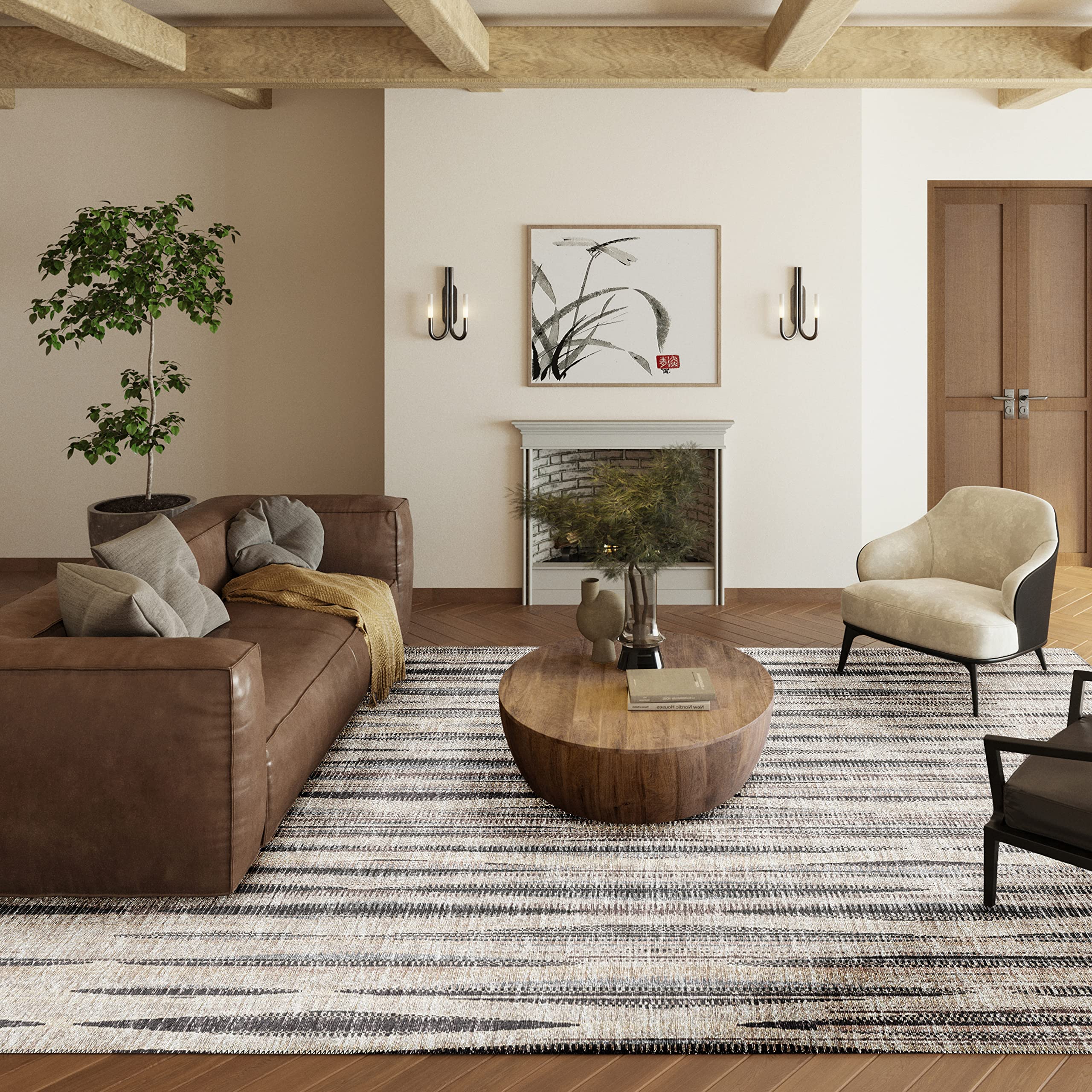 Addison Rugs Waverly 9' X 12' Awa31 Beige Indoor Outdoor Area Rug, Stain Resistant, Machine Washable, Non Shedding, Bedroom, Living Room, Dining Room, Kitchen Rug