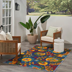 Nourison Aloha Indoor/Outdoor Modern Navy Multicolor 5'3' X 7'5' Area Rug, Easy Cleaning, Non Shedding, Bed Room, Living Room, Dining Room, Backyard, Deck, Patio (5X7)