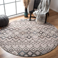 SAFAVIEH Amsterdam Collection Area Rug - 6'7'' Round, Light Grey & Brown, Moroccan Boho Design, Non-Shedding & Easy Care, Ideal 