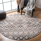 SAFAVIEH Amsterdam Collection Area Rug - 6'7'' Round, Light Grey & Brown, Moroccan Boho Design, Non-Shedding & Easy Care, Ideal 