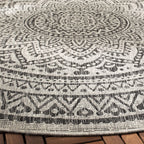 Safavieh Courtyard Collection 6'7' Round Light Grey/Black Cy8734 Indoor/ Outdoor Waterproof Easy Cleaning Patio Backyard Mudroom Area Rug