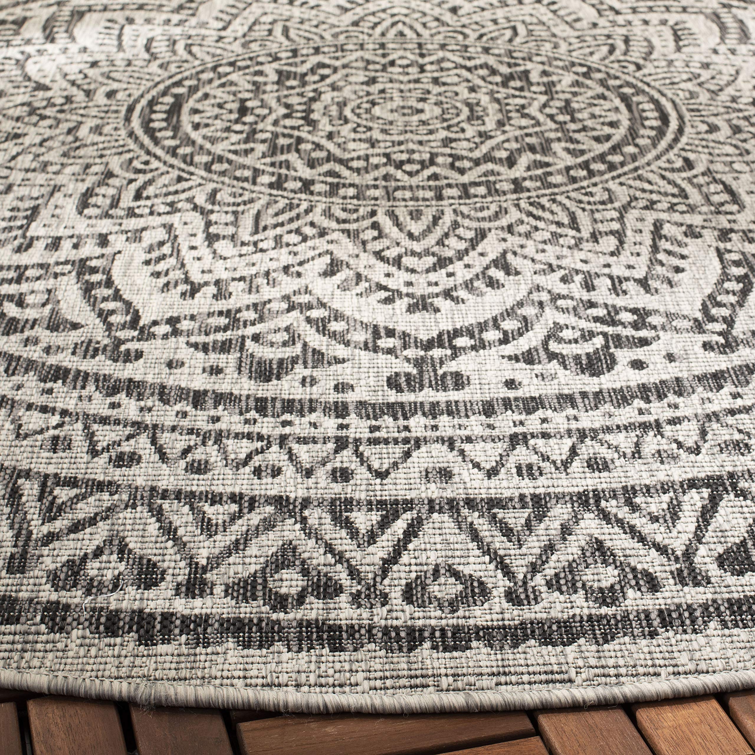 Safavieh Courtyard Collection 6'7' Round Light Grey/Black Cy8734 Indoor/ Outdoor Waterproof Easy Cleaning Patio Backyard Mudroom Area Rug