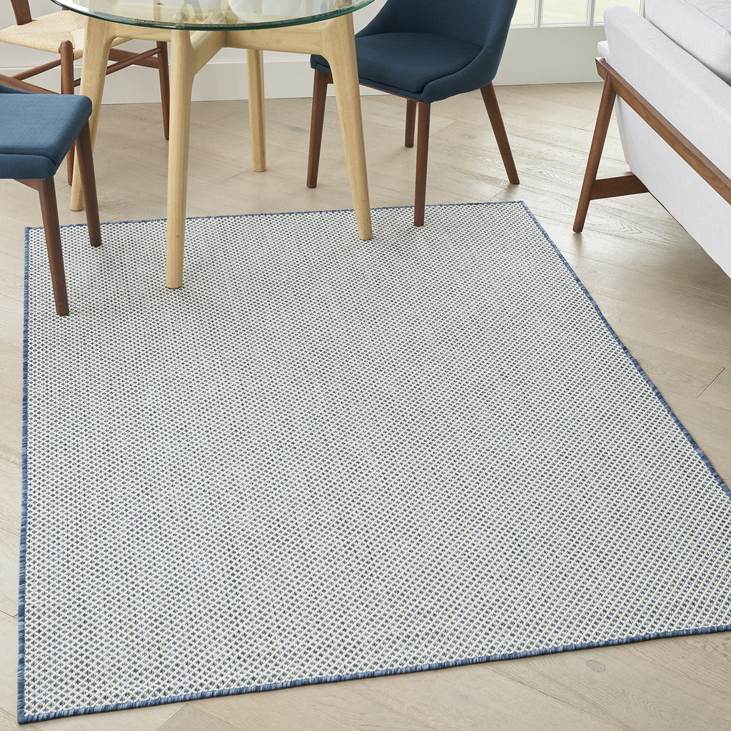 Nourison Courtyard Indoor/Outdoor Ivory Blue 5' X 7' Area Rug, Geometric, Easy Cleaning, Non Shedding, Bed Room, Living Room, Di
