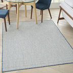 Nourison Courtyard Indoor/Outdoor Ivory Blue 5' X 7' Area Rug, Geometric, Easy Cleaning, Non Shedding, Bed Room, Living Room, Di