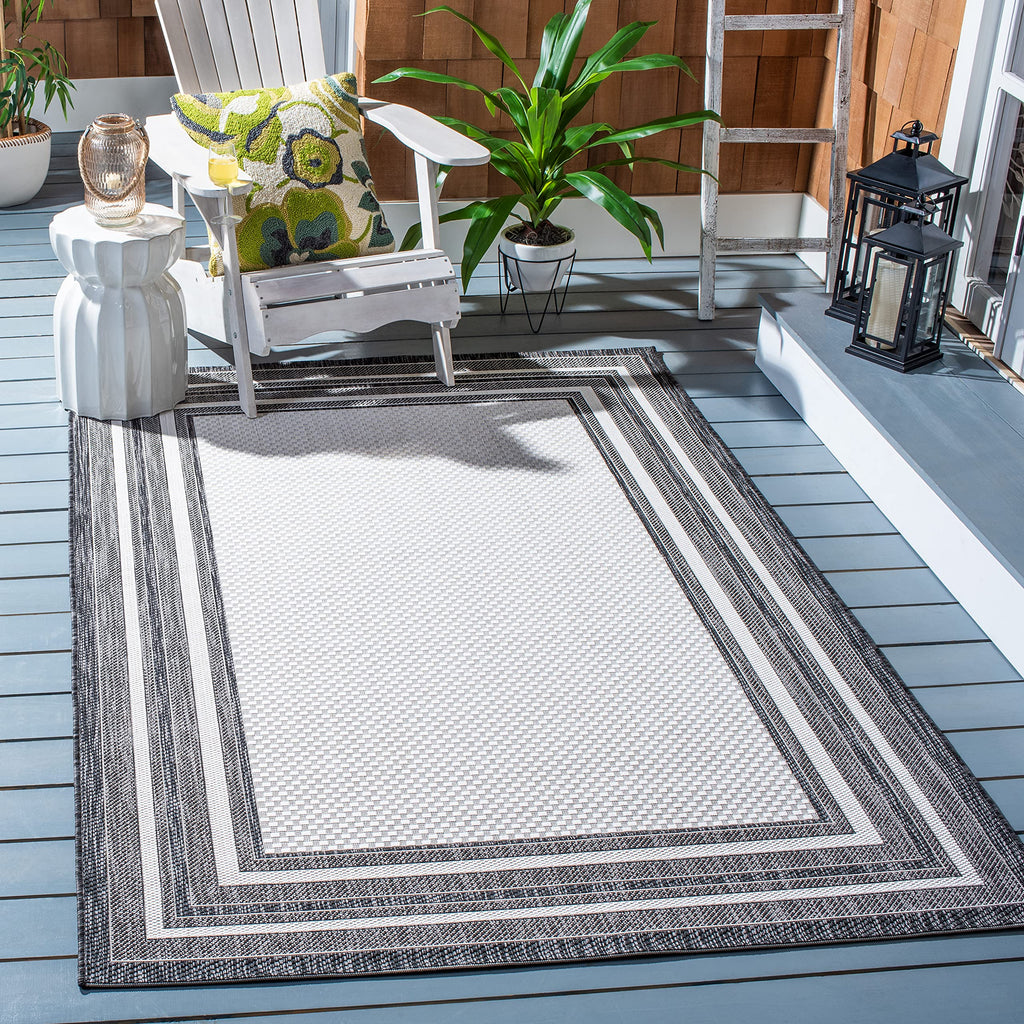Safavieh Courtyard Collection 9' X 12' Ivory / Black Cy8475 Indoor/ Outdoor Waterproof Easy Cleaning Patio Backyard Mudroom Area
