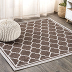 Jonathan Y Smb109B-8Sq Trebol Moroccan Trellis Textured Weave Indoor/Outdoor Area Rug, Modern, Bohemian, Contemporary For Bedroom, Kitchen, Living Room, Easy-Cleaning, Espresso/Taupe, 8' Square