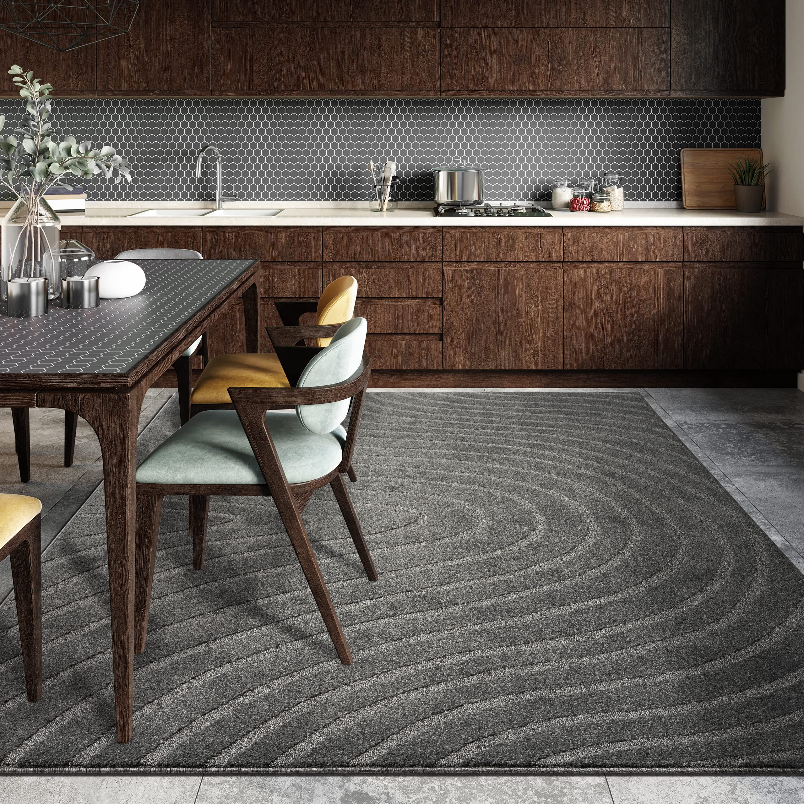 Luxe Weavers Modern Geometric Wave Anthracite 2x3 Area Rug
