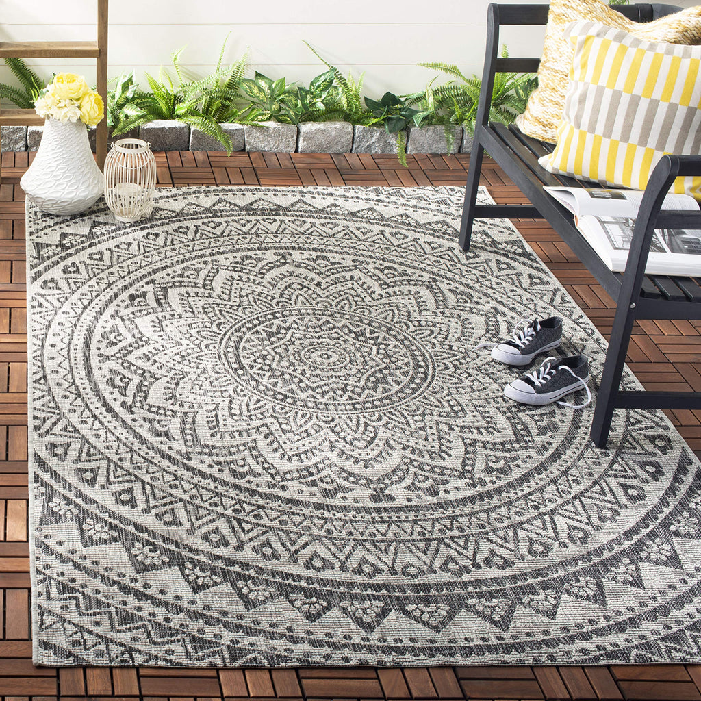 Safavieh Courtyard Collection 5'3' X 7'7' Light Grey/Black Cy8734 Indoor/ Outdoor Waterproof Easy Cleaning Patio Backyard Mudroom Area Rug