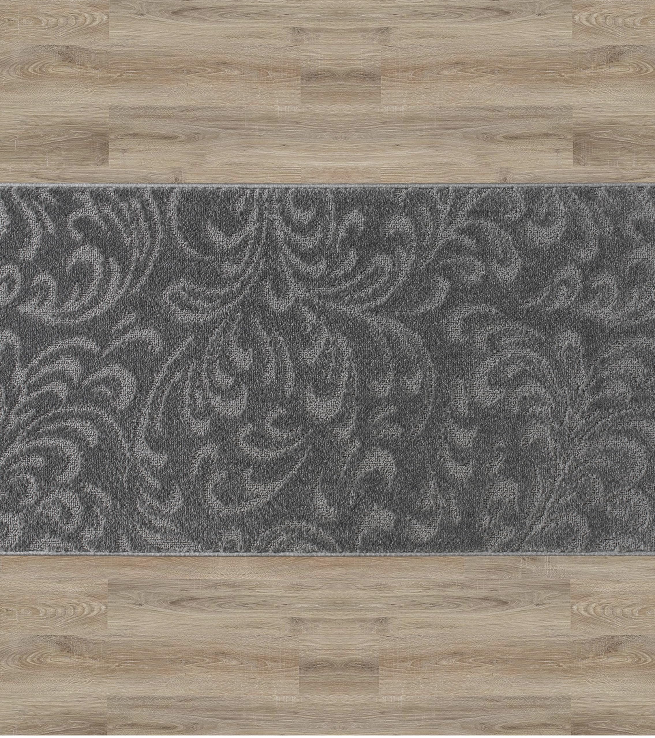 ORFA HOME Custom Cut Hallway Runner Rug, Slip Resistant, 26 Inch Wide X Your Choice of Length, Floral Anthracite, 26 Inch X 3 Fe