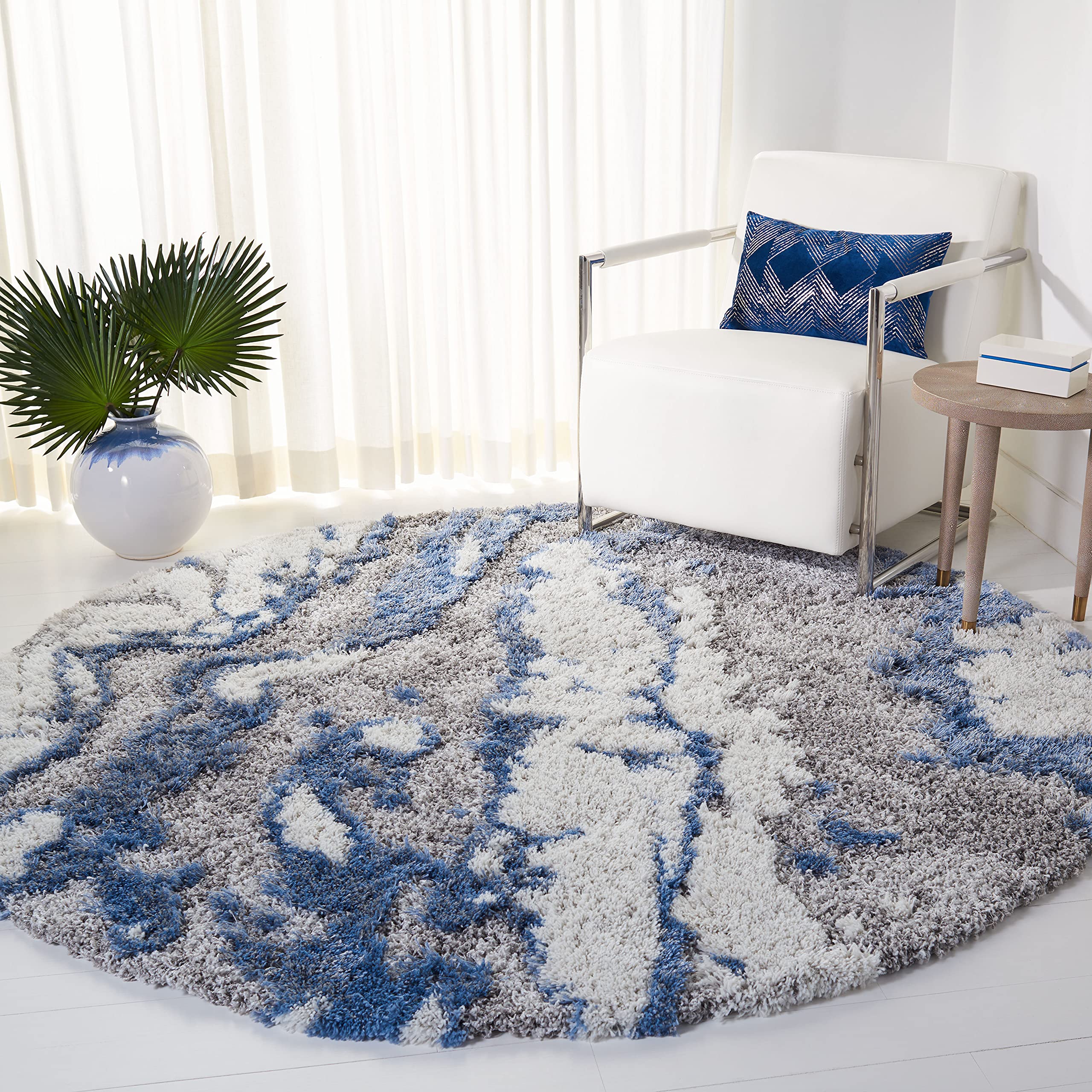 SAFAVIEH Horizon Shag Collection Area Rug - 10 Round, Grey & Blue, Modern Abstract Design, Non-Shedding & Easy Care, 2-inch Thi