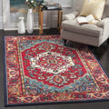 SAFAVIEH Monaco Collection Area Rug - 51 x 77, Red & Turquoise, Boho Oriental Medallion Design, Non-Shedding & Easy Care, Idea