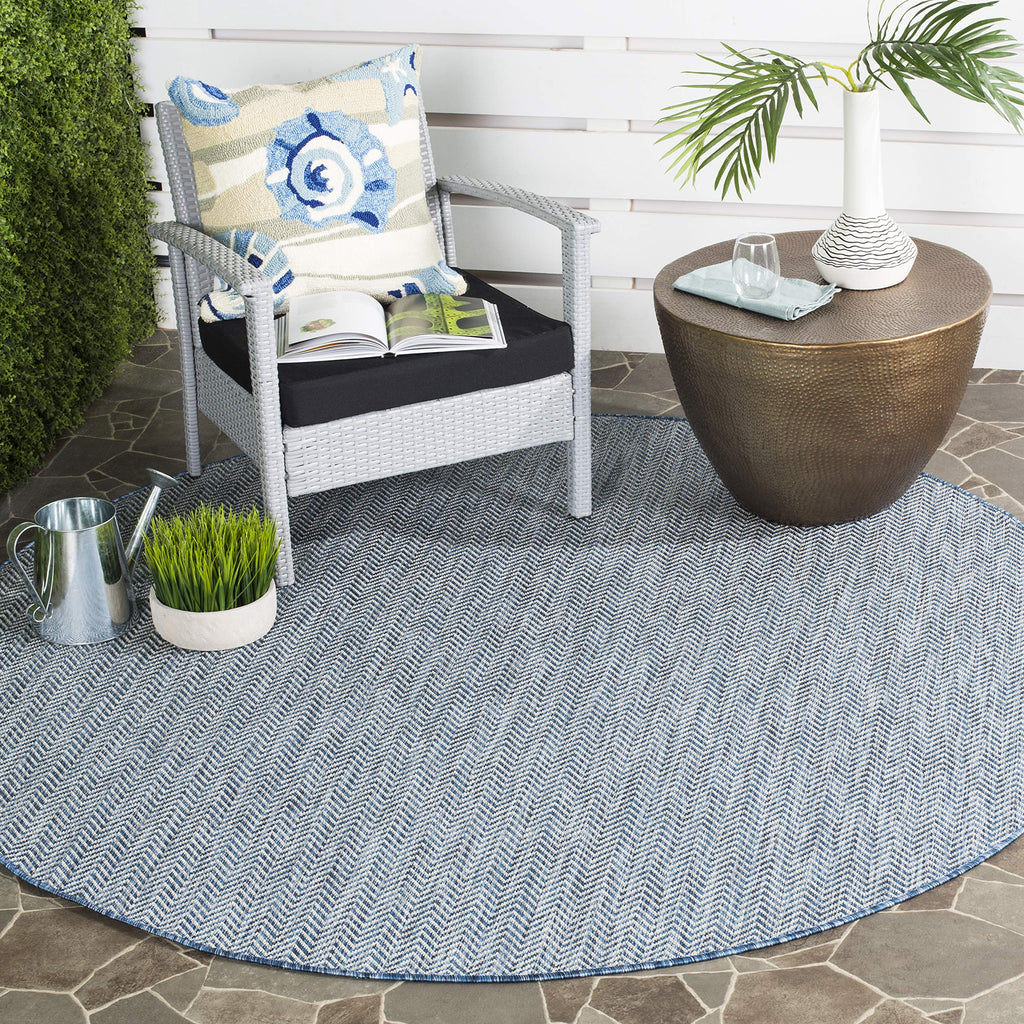 SAFAVIEH Courtyard Collection 7'10' x 7'10' Round Navy/Grey CY8022 Indoor/ Outdoor Patio Backyard Mudroom Area Rug