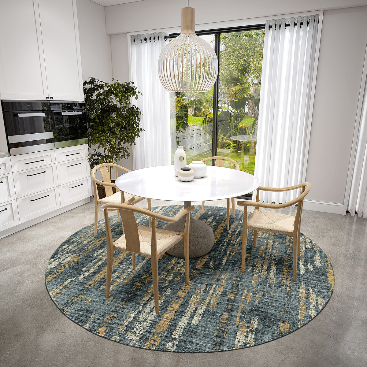 Addison Rugs Rylee Ary36 Grey Washable 8' X 8' Indoor Outdoor Round Rug, Easy Clean, Machine Washable, Non Shedding, Bedroom, Entry, Living Room, Dining Room, Kitchen, Patio Rug