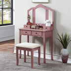 Sanlo Wooden Vanity Make Up Table And Stool Set, Rose Gold