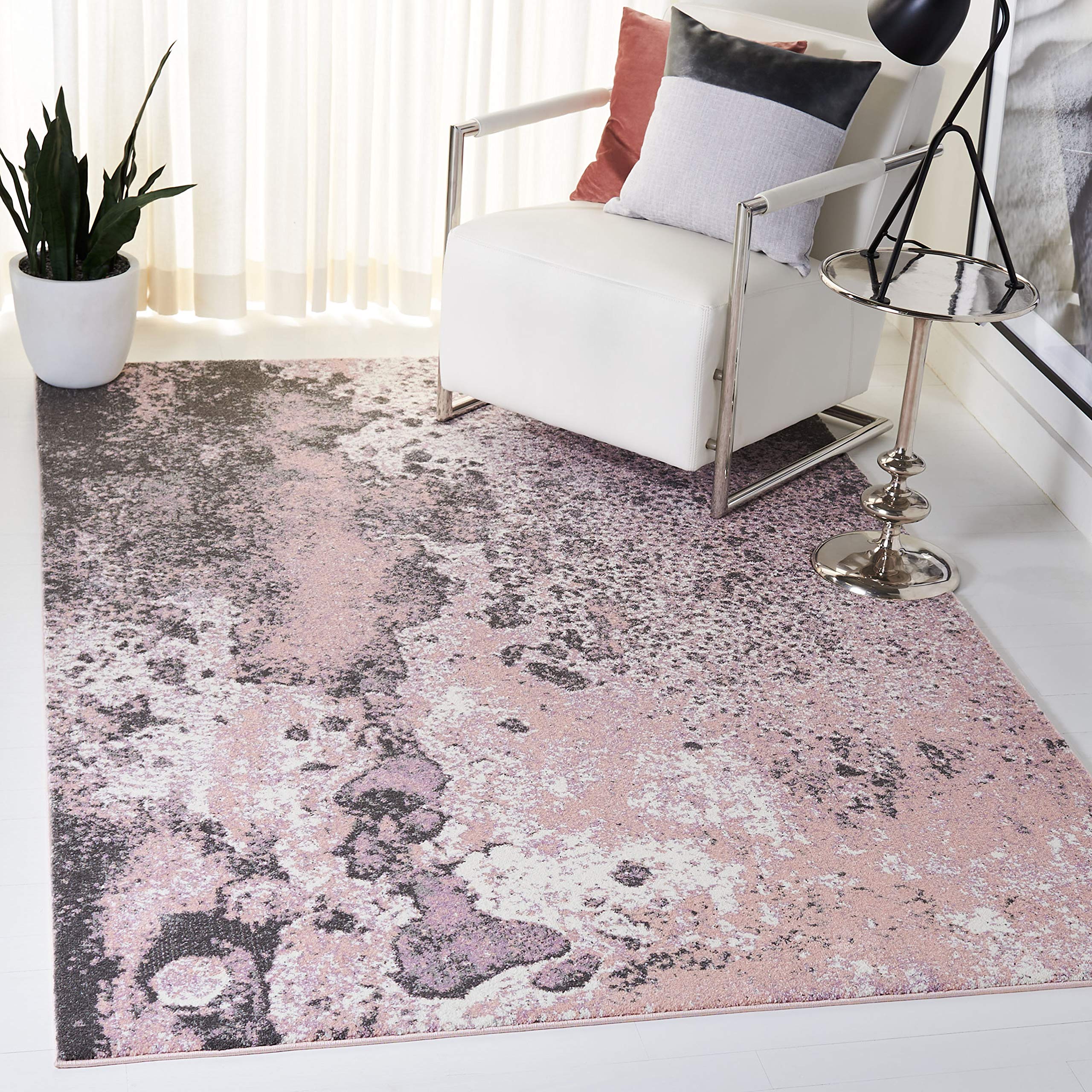 SAFAVIEH Glacier Collection 8 x 10 Pink / Grey GLA124U Modern Abstract Non-Shedding Living Room Bedroom Dining Home Office Are