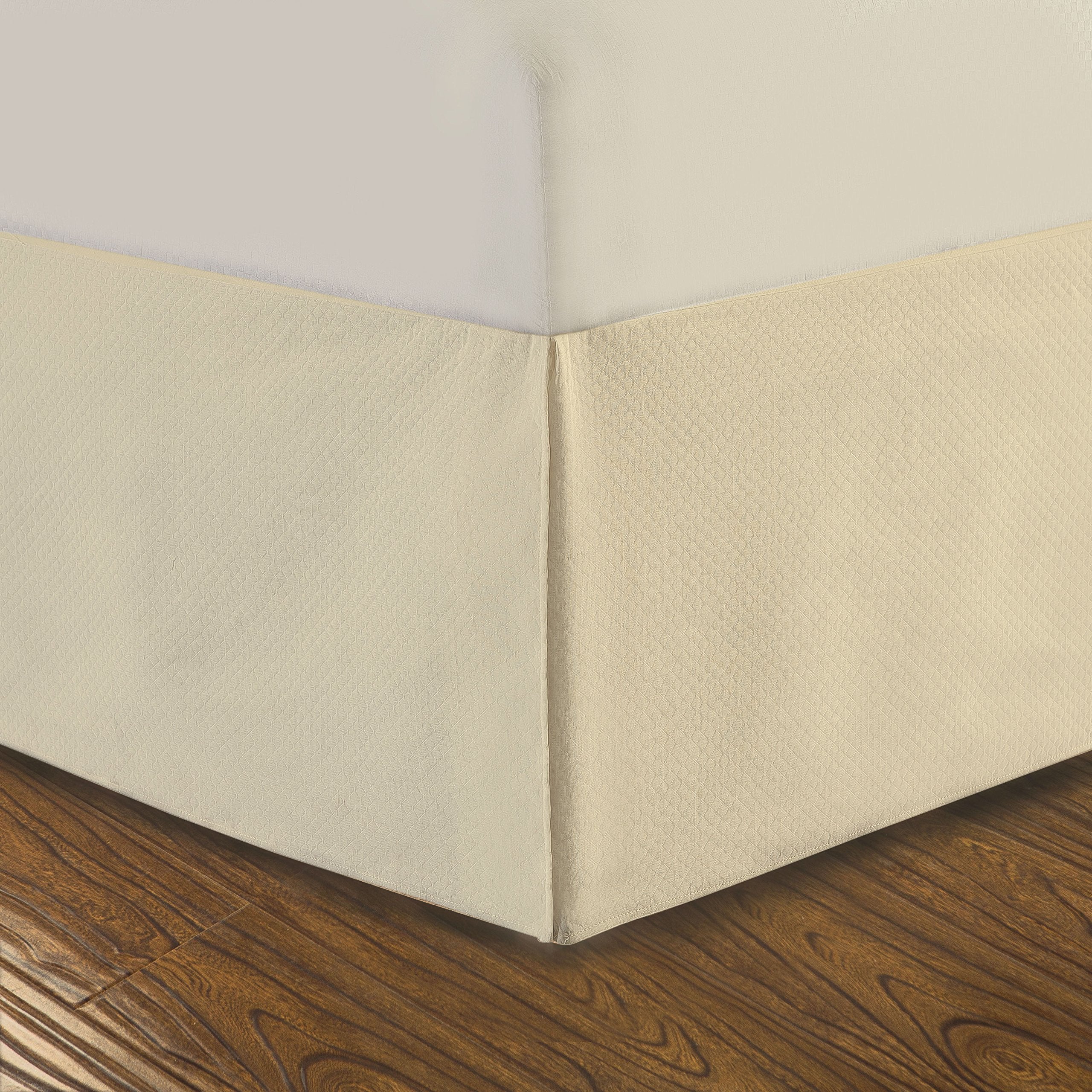 Dreamspace Drm24714Ivor01 Quilted Bed Skirt Dust Ruffle Diamond Pattern Matelasse Tailored 14' Drop, Twin, Ivory