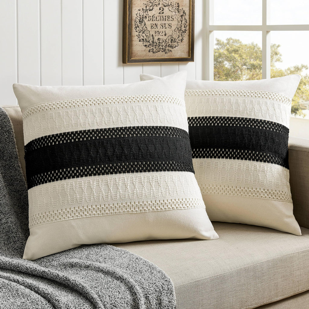 Zeemart 2 Packs Cotton Boho Throw Pillow Covers 22X22 Inch Contrast Black, Soft Farmhouse Decorative Couch Pillow Cases Black Cushion Covers For Sofa Bed Living Room Home Decor