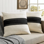Zeemart 2 Packs Cotton Boho Throw Pillow Covers 22X22 Inch Contrast Black, Soft Farmhouse Decorative Couch Pillow Cases Black Cushion Covers For Sofa Bed Living Room Home Decor