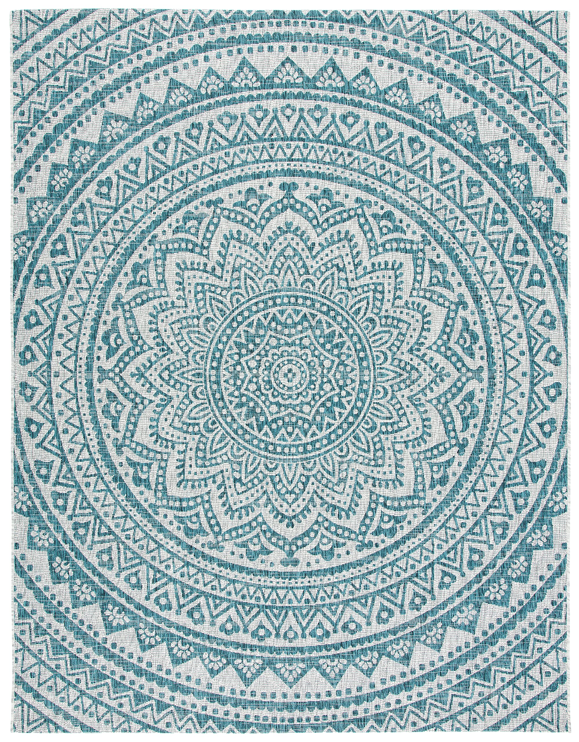 Safavieh Courtyard Collection 9' X 12' Light Grey / Teal Cy8734 Indoor/ Outdoor Waterproof Easy Cleaning Patio Backyard Mudroom Area Rug