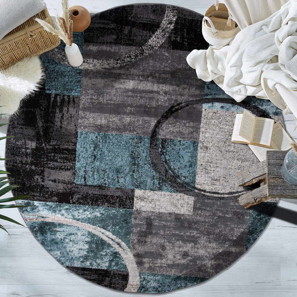 Rugshop Contemporary Abstract Circle Design Soft Round Rug 6' 6'' (6' 6'' Diameter) Gray