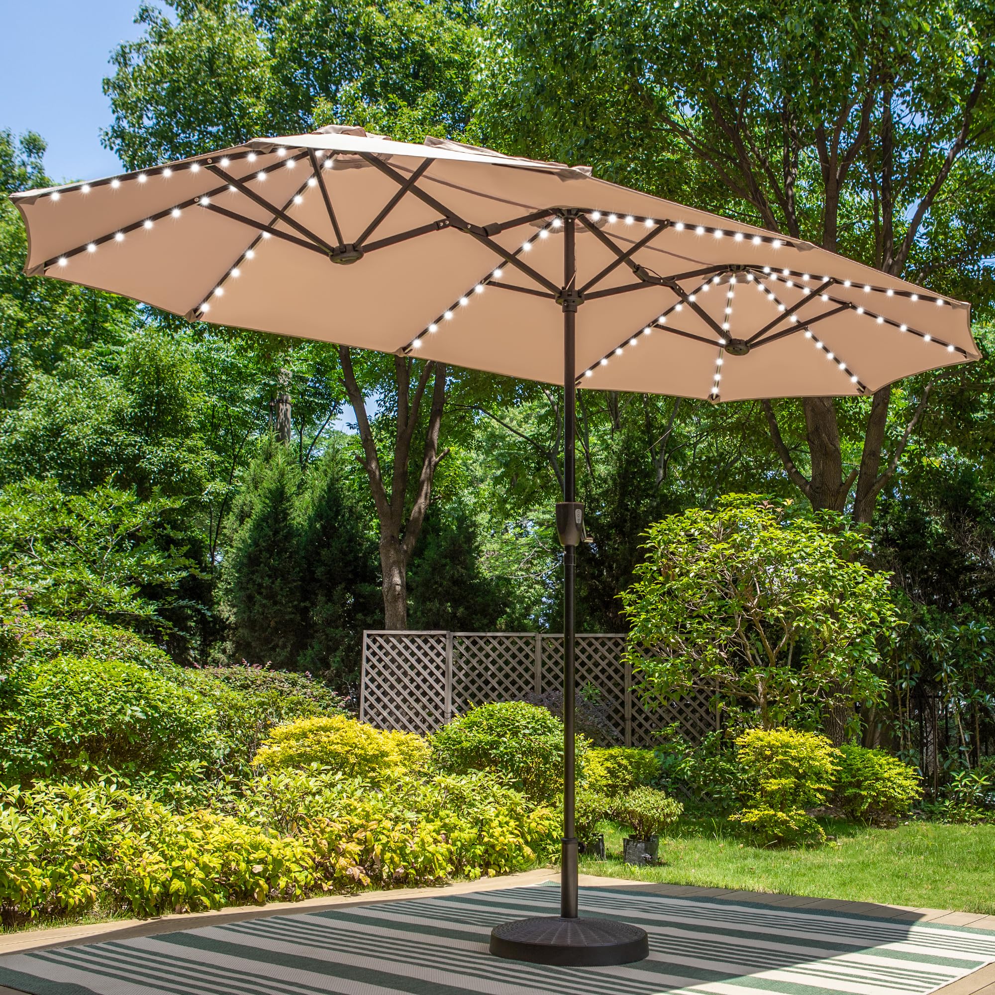 Phi Villa 13Ft Large Patio Umbrella With Solar Lights, Double-Sided Outdoor Market Rectangle Umbrella With 120 Pcs Led Lights, B