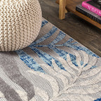 Jonathan Y Amc100A-5Sq Tropics Palm Leaves Indoor Outdoor Area-Rug Bohemian Floral Easy-Cleaning High Traffic Bedroom Kitchen Backyard Patio Porch Non Shedding, 5 Ft Square, Gray/Blue