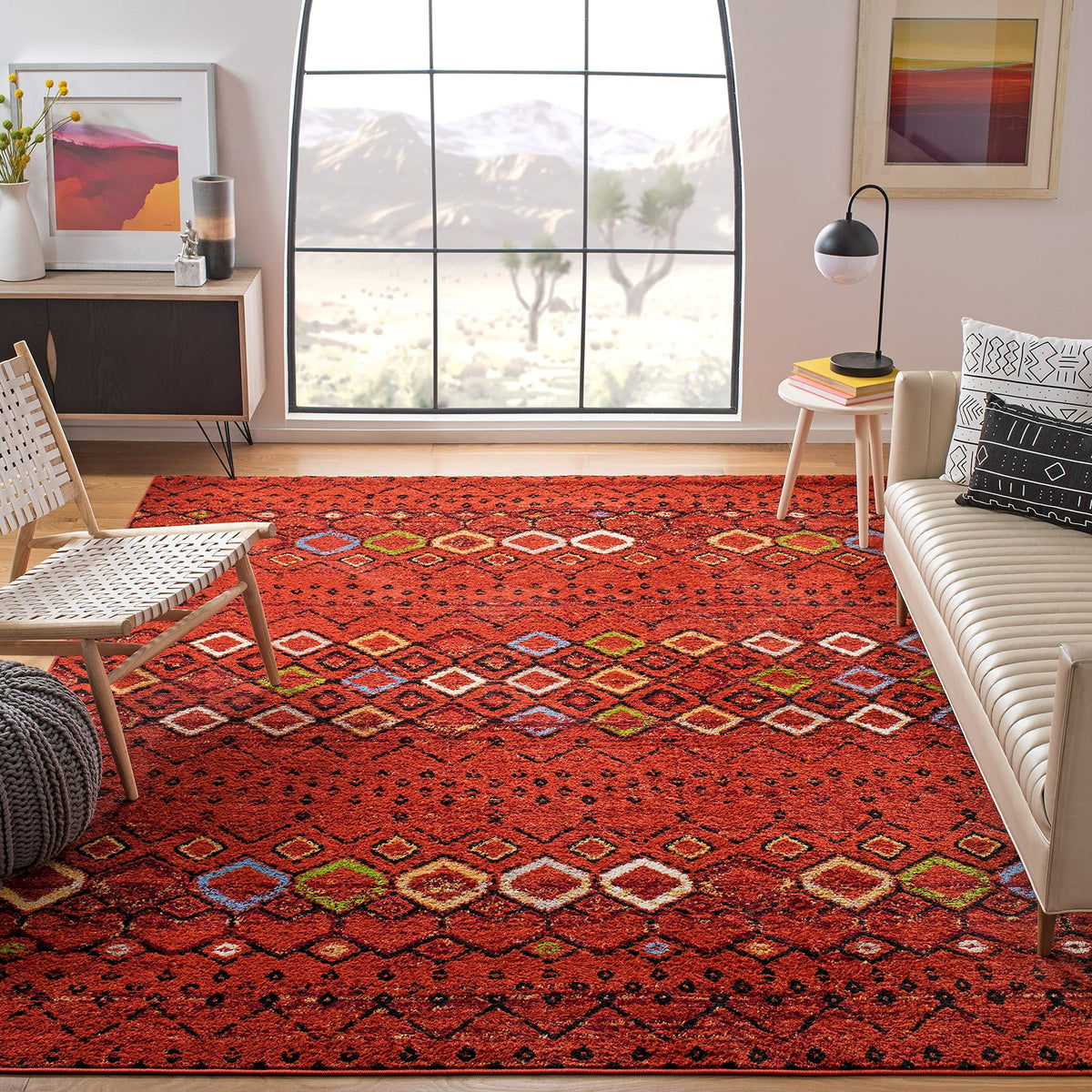Safavieh Amsterdam Collection Area Rug - 6'7'' Round, Light Grey & Brown, Moroccan Boho Design, Non-Shedding & Easy Care, Ideal