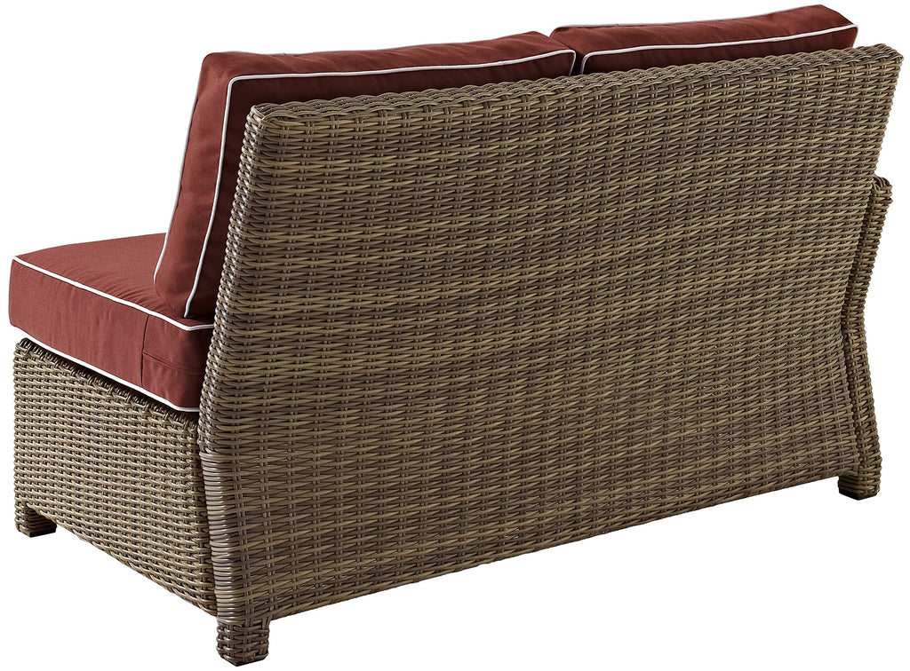 Crosley Furniture Bradenton Outdoor Sectional Left Side Loveseat, 2-Person Wicker Patio Couch for Deck, Brown with Sangria Cushions