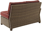 Crosley Furniture Bradenton Outdoor Sectional Left Side Loveseat, 2-Person Wicker Patio Couch for Deck, Brown with Sangria Cushions