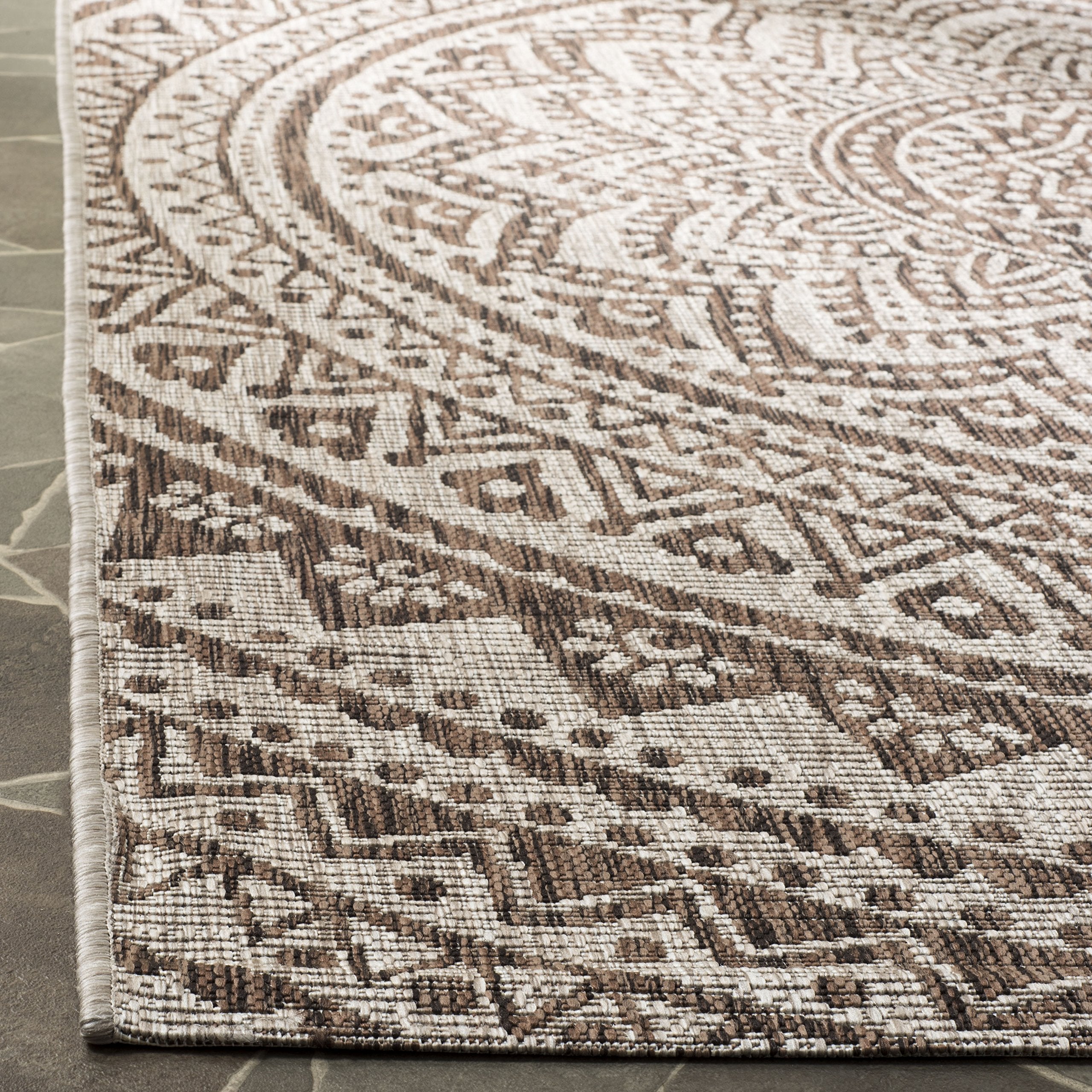 Safavieh Courtyard Collection 6'7' X 9'6' Light Grey/Black Cy8734 Indoor/ Outdoor Waterproof Easy Cleaning Patio Backyard Mudroom Area Rug