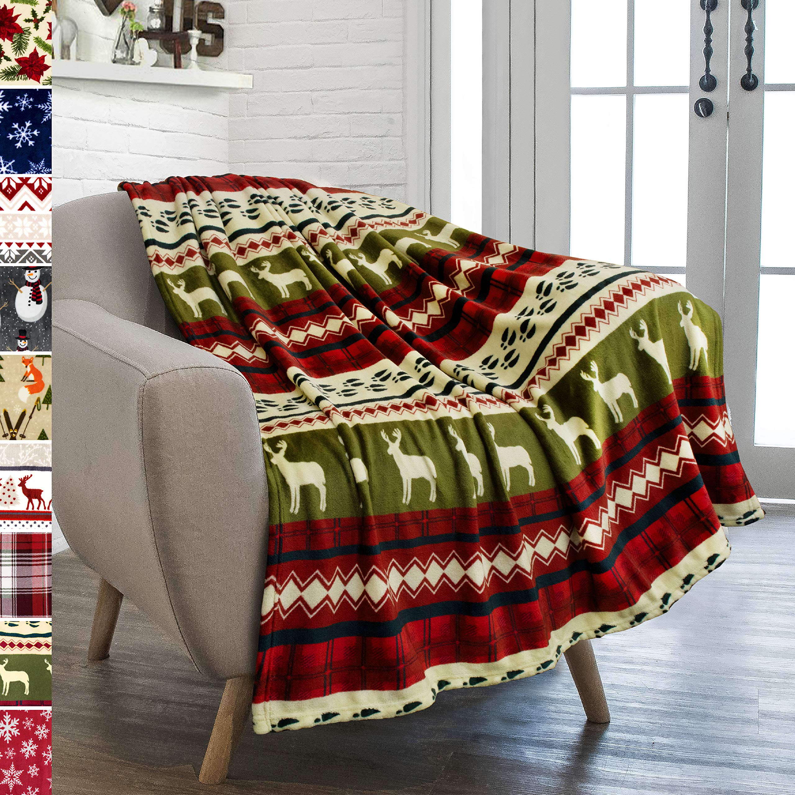 PAVILIA Christmas Throw Blanket | Red Christmas Holiday Fleece Blanket | Soft, Plush, Warm Winter Cabin Throw, 50x60 (Red Christ
