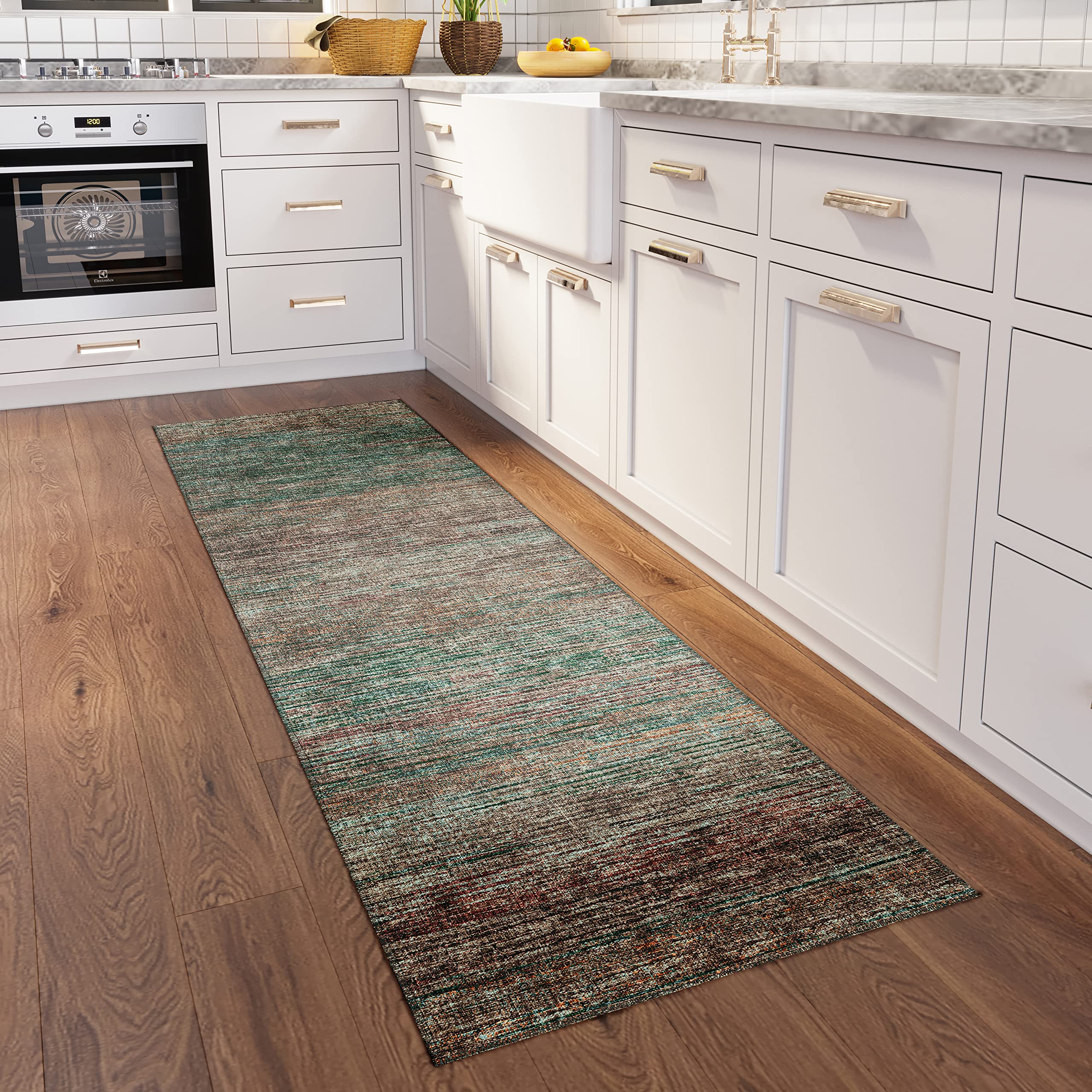 Addison Rugs Marston 2'3" X 7'6" Transitional Multi Indoor Outdoor Hallway Runner Rug, Stain Resistant Washable Carpet, Easy Clean, Non Shedding, Bedroom, Living Room, Dining Room, Kitchen Rug