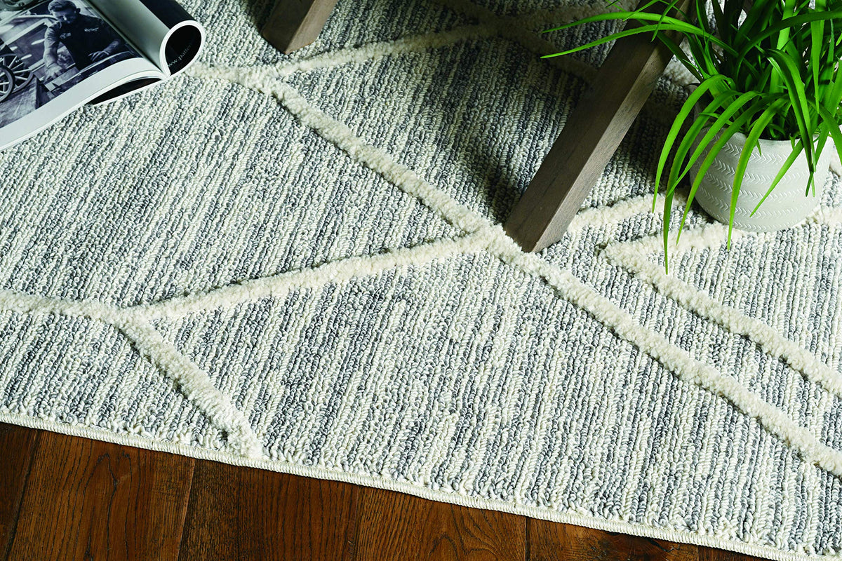 HomeRoots 8' Ivory Grey Machine Woven Abstract with Fringe Indoor Runner Rug