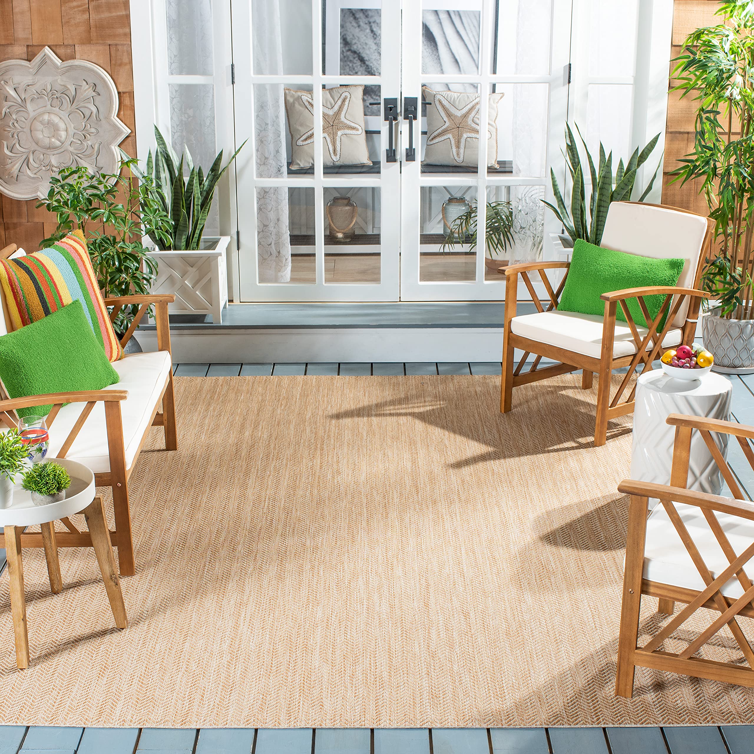 Safavieh Courtyard Collection Area Rug - 8' X 11', Natural & Cream, Non-Shedding & Easy Care, Indoor/Outdoor & Washable-Ideal Fo