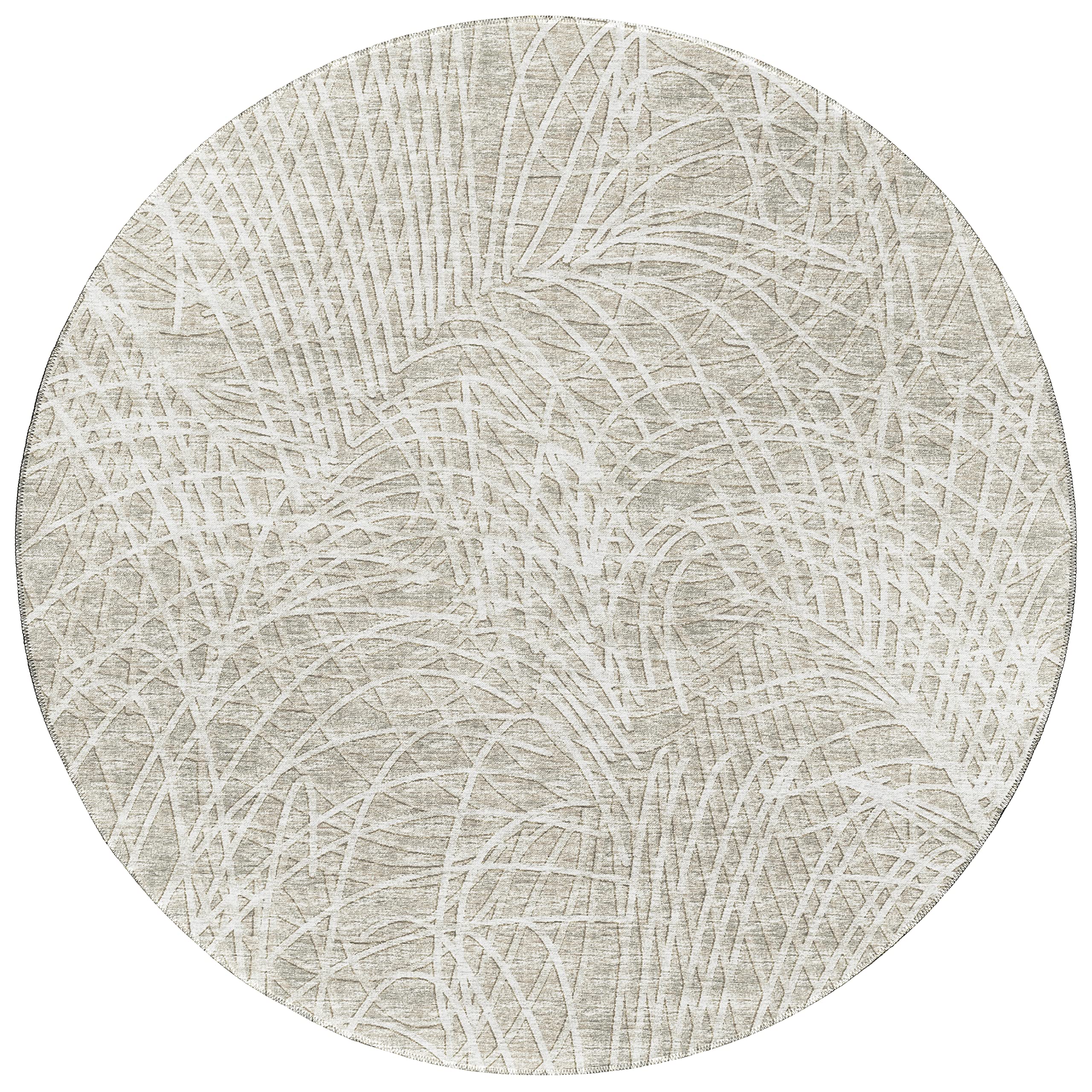 Addison Rugs Rylee Ary32 Beige Washable 8' X 8' Indoor Outdoor Round Rug, Easy Clean, Machine Washable, Non Shedding, Bedroom, Entry, Living Room, Dining Room, Kitchen, Patio Rug